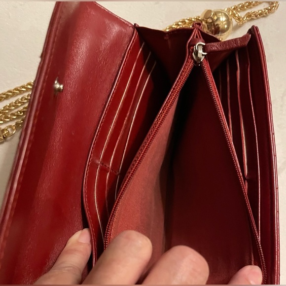 Chanel Red Lambskin Flap Long Wallet On A Unbranded Adjustable Chain With COA - Picture 8 of 14